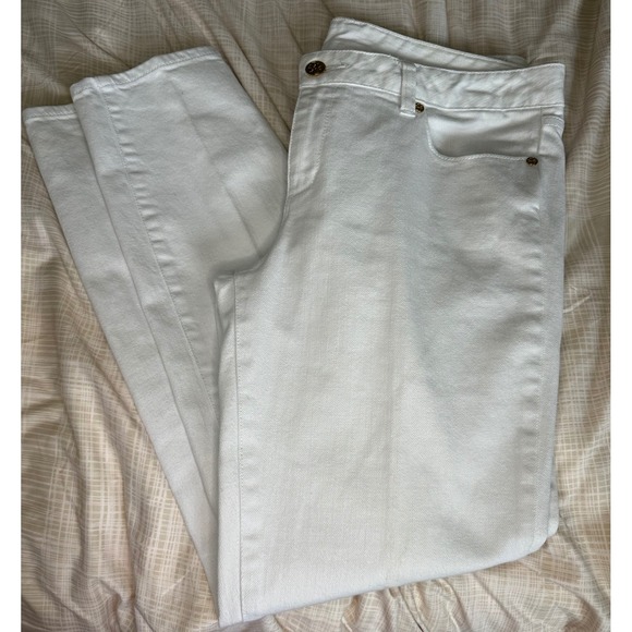 Tory Burch White Denim Jeans Straight Leg Gold Hardware Size‎ 31 - Picture 1 of 10